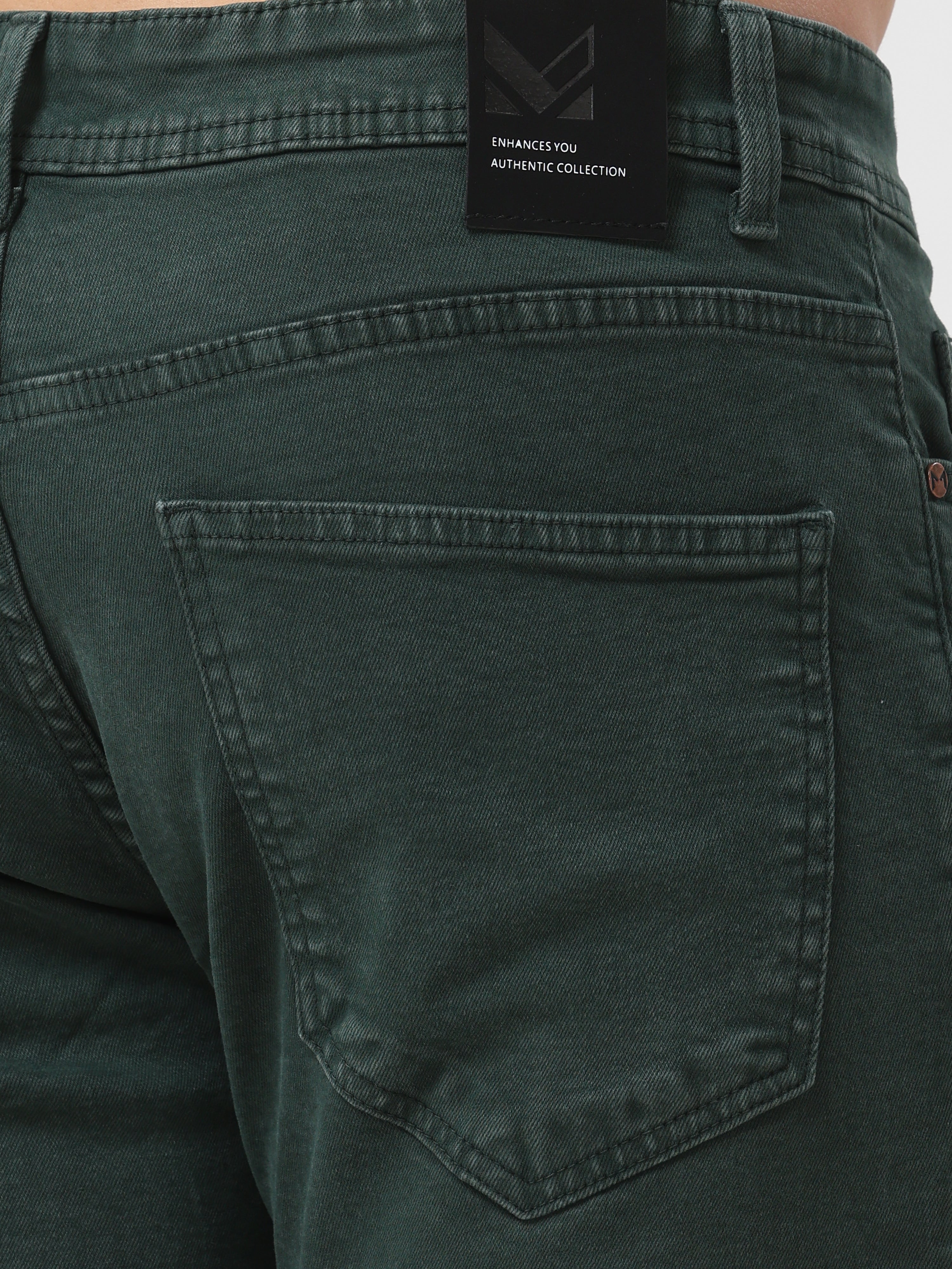 Dark Green Coloured Slim Fit Jeans