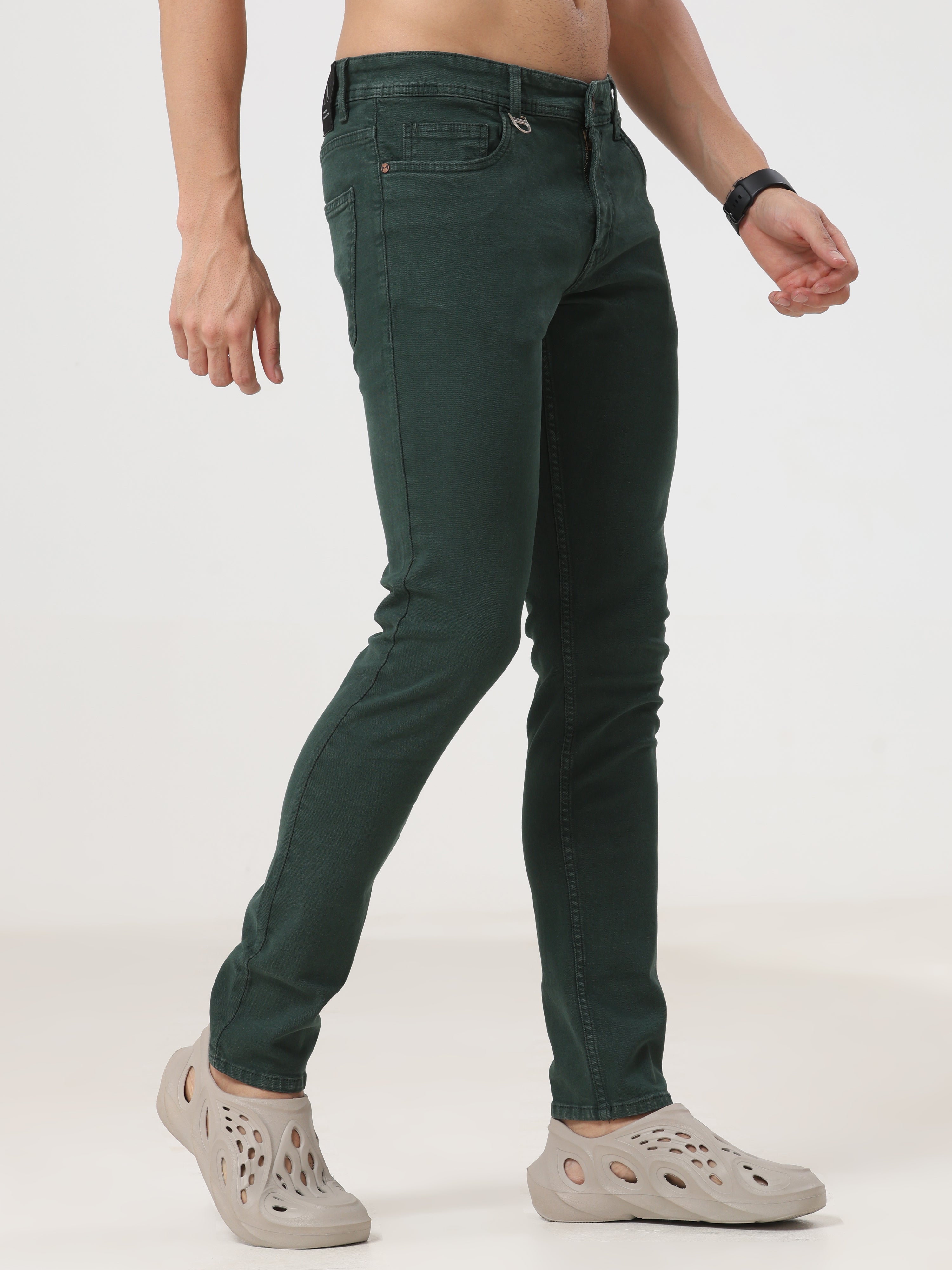 Dark Green Coloured Slim Fit Jeans