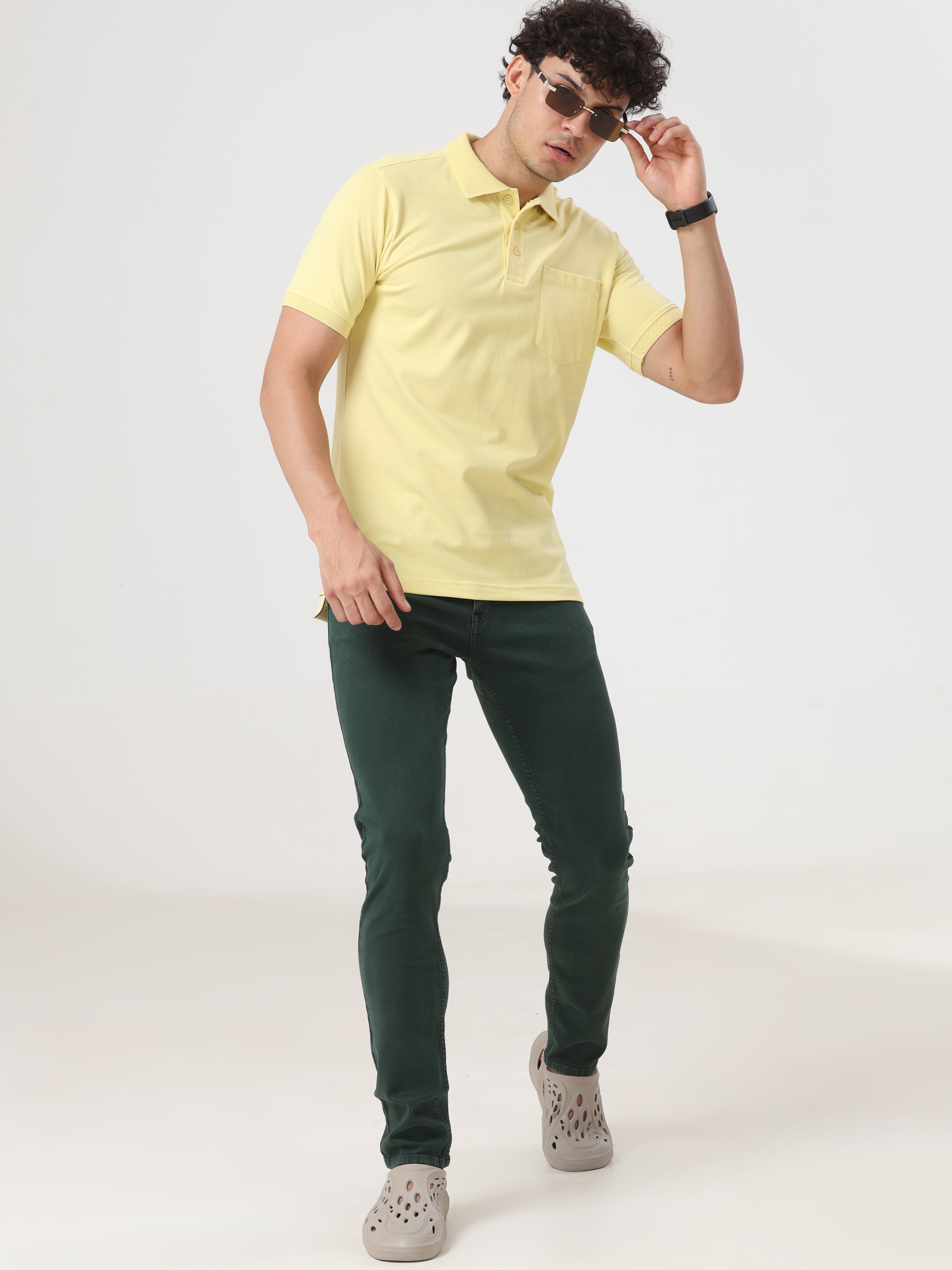Dark Green Coloured Slim Fit Jeans