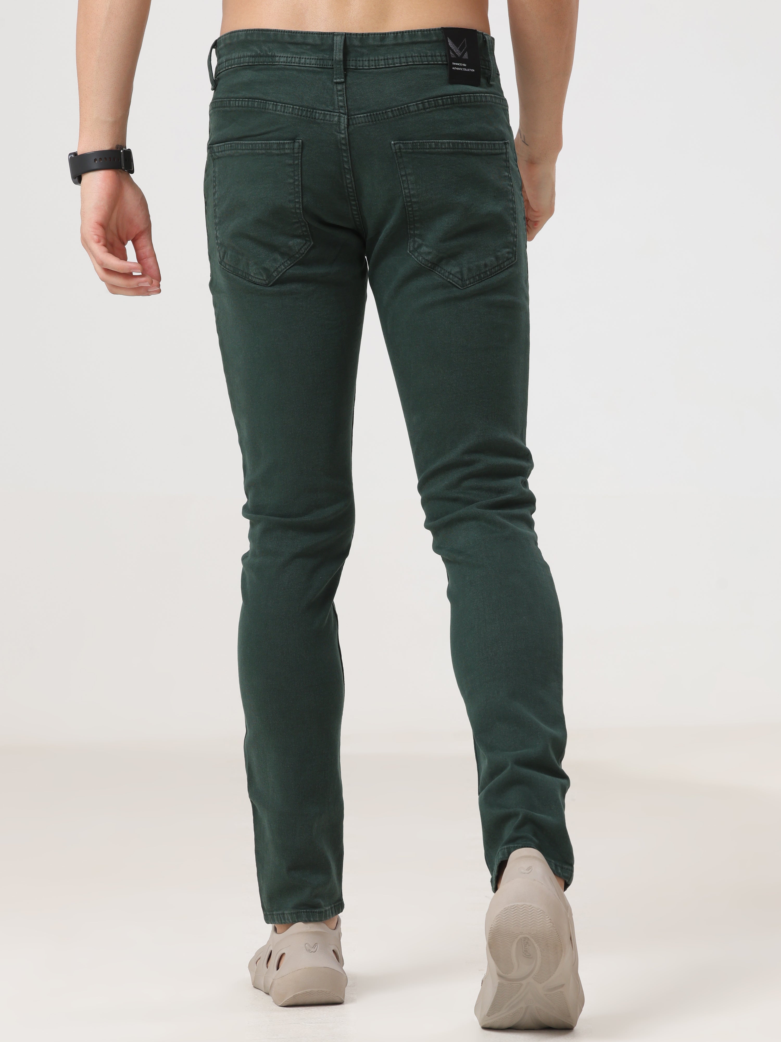 Dark Green Coloured Slim Fit Jeans