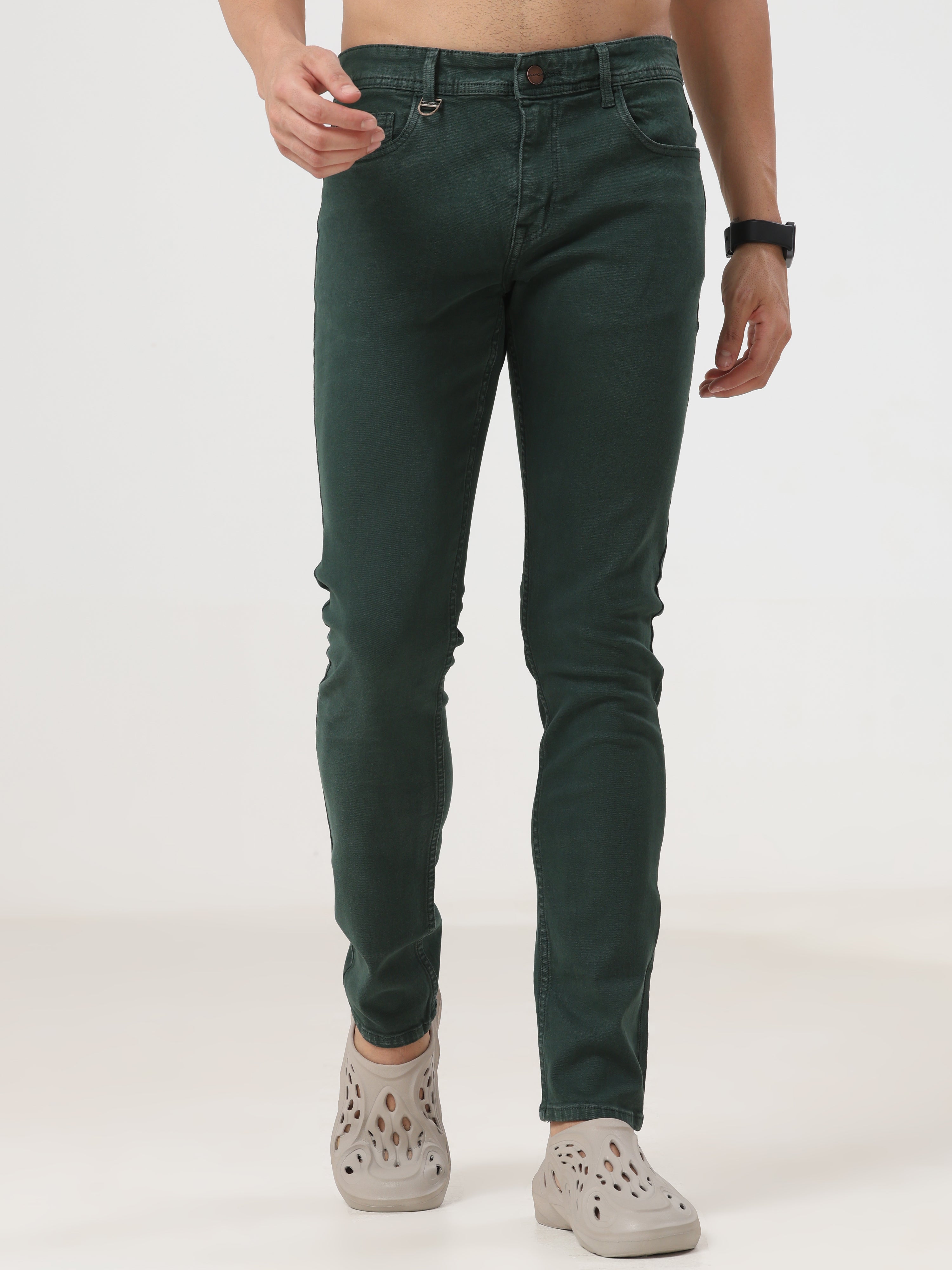 Dark Green Coloured Slim Fit Jeans